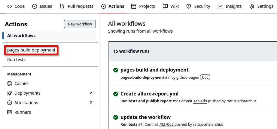 Pages deployment workflow