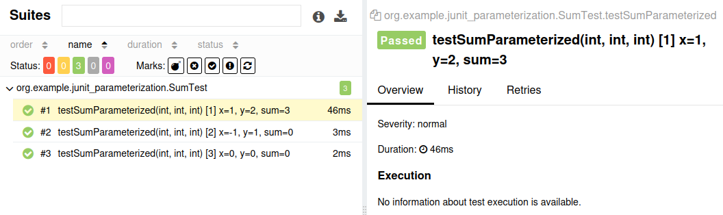 Test without parameters in Allure