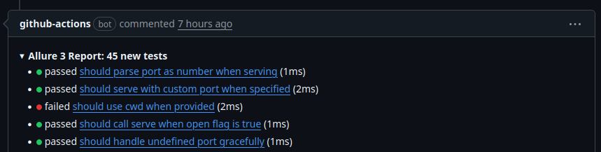 Allure GitHub Action test list