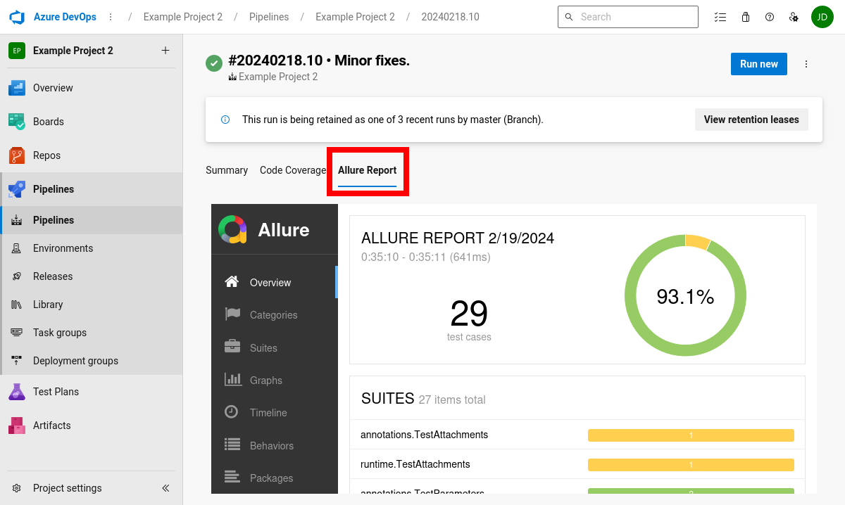 Allure Azure DevOps plugin generate report