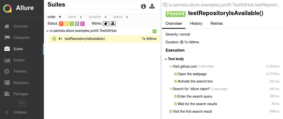 Allure Report JUnit 5 Example Allure Report JUnit 5 Example