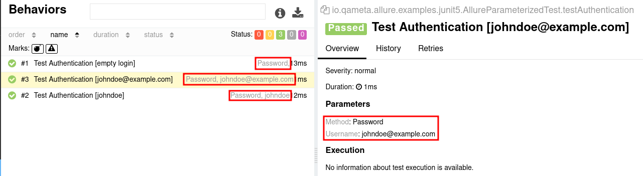 Allure Report tests with parameters