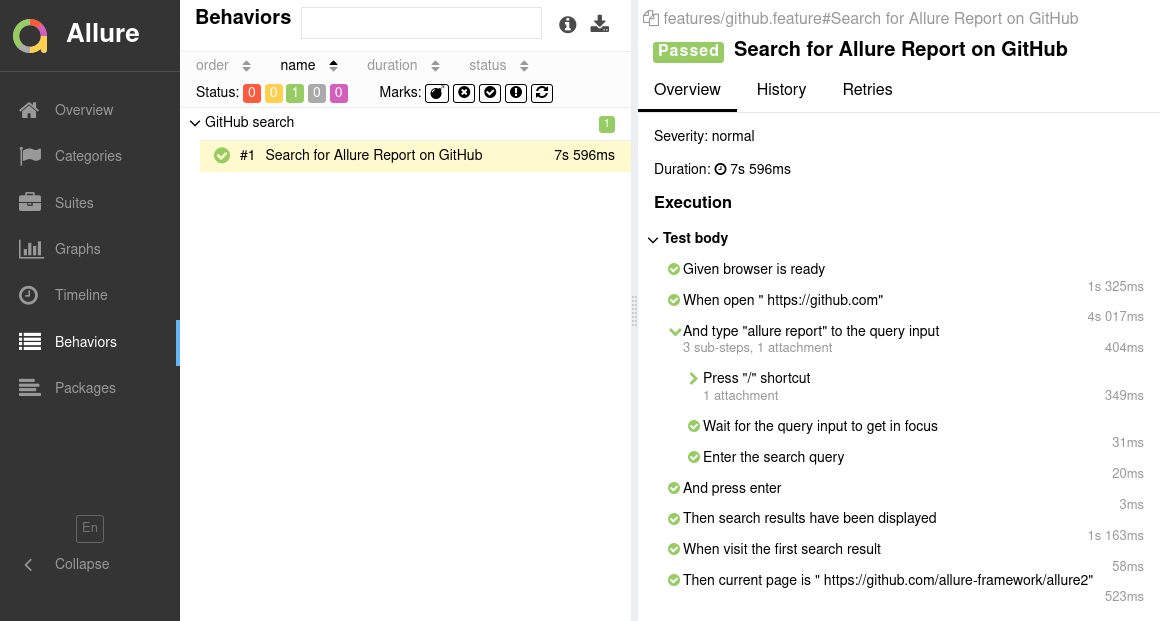 Allure Report Cucumber.js Example